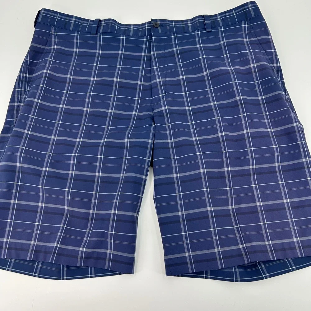 Nike Golf Mens Blue Plaid Flat Front Performance Shorts Size 40
